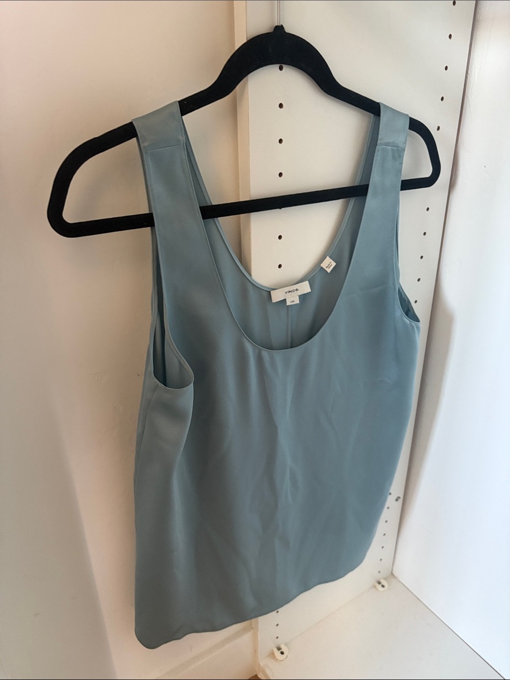 Vince Dusty Blue Scoop Neck Silk-Blend Tank